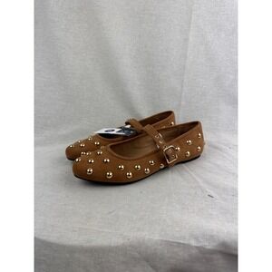 Universal Thread Womens Cognac Brown Studded Mary Jane Flats Memory Foam Size 6